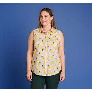 Lands’ End Pineapple Top Tank Blouse Shirt Women’s Size 14 Vacation Sleeveless